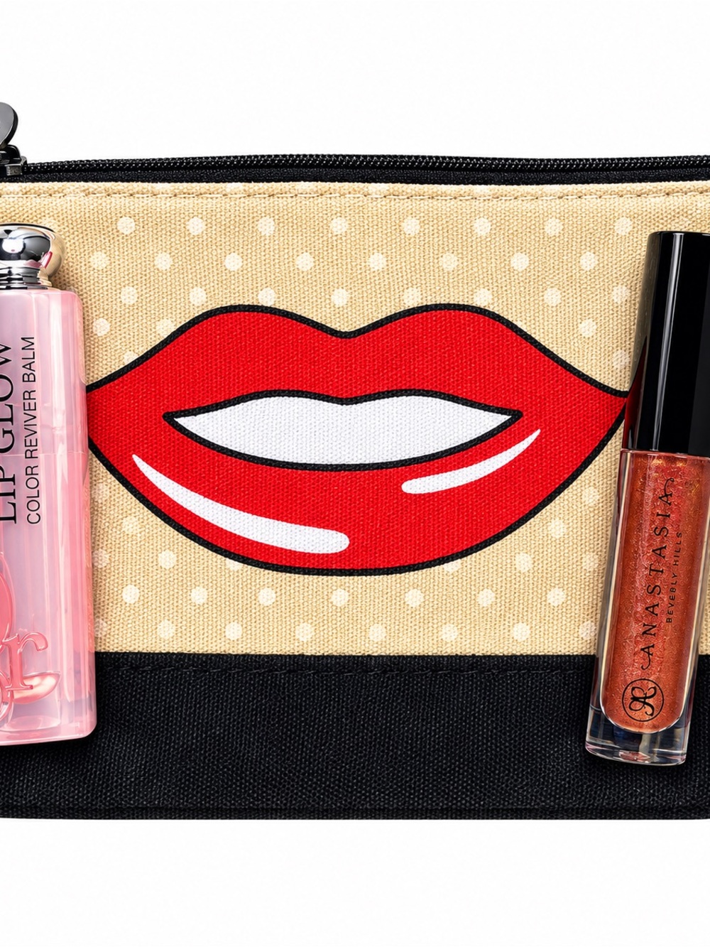 Makeup Pouch with Lip Bundle (Dior and Anastasia Lip Gloss
